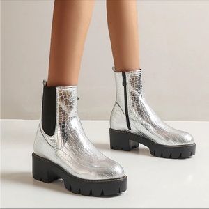 Silver combat boots